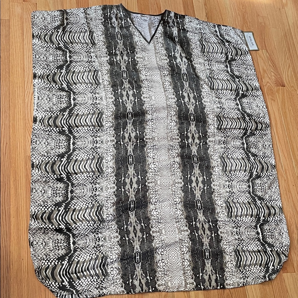 Winlar Long Caftan Dress Womens One Size Black Gray Snake Print V Neck Maxi NWT
